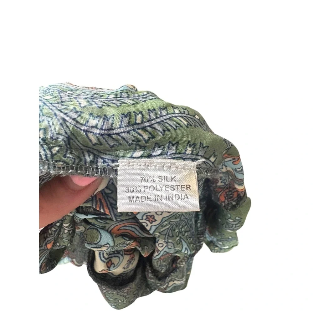Perry Walker Silk Blend Paisley Print Wrap Maxi Ruffle Dress M Boho Coastal